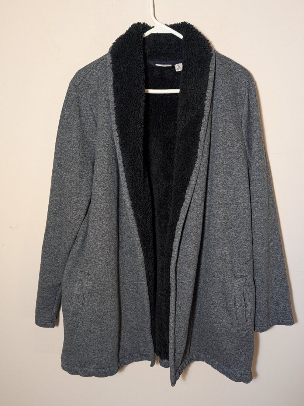L.L.Bean Open-Front Shawl  Collar Sherpa Lined Cardigan Coat Sz XL Grey Black